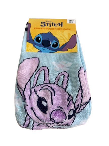 Stitch Kinder Socken 3er Pack – Weicher Baumwollmix – Drei farbenfrohe Motive