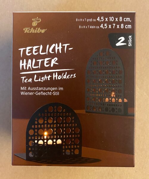 Teelicht Halter, Deko Windlicht Set Tchibo Ausstanzungen im Wiener Geflecht Stil